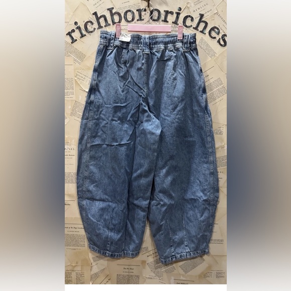 Free People Margo Barrel Pull On Jeans We The Free Rope Tie Bergamot Blue - Picture 7 of 7